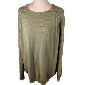 Olive Green Chunky Cable Knit Cotton Oversized Sweater BIBI‎ Small Grandpa Core